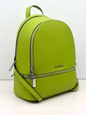 Michael Kors Rhea medium backpack leather Backpack Lime NWT